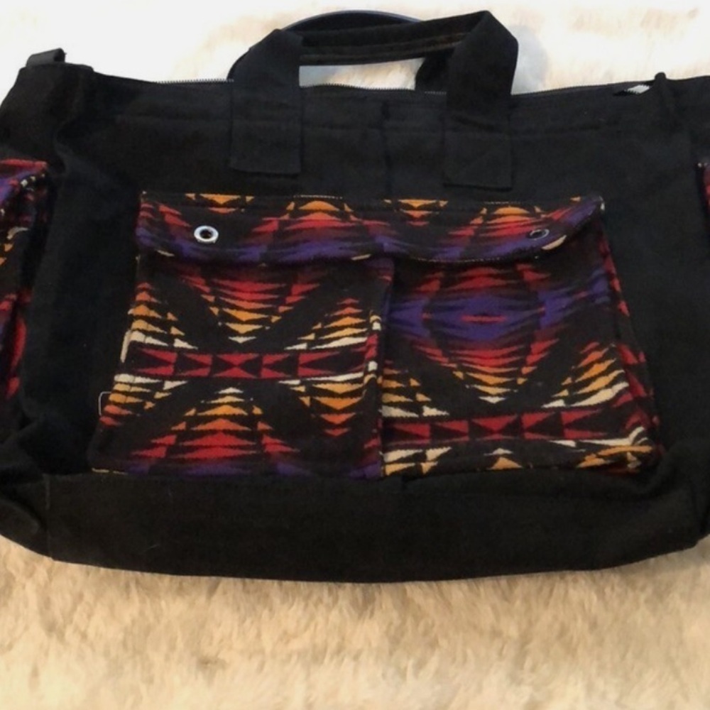 Jumbo family XL duffle tote bag wool Aztec purple red black orange boho travel